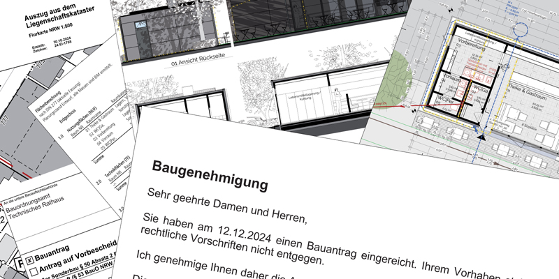 Bauantrag und Abstimmungen mit Behörden für die Erwirkung der Genehmigungen