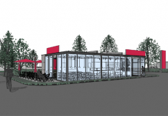 Bistro Modulbau in Stahlbauweise, Entwurf Freestander