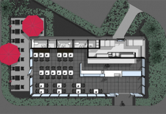 Bistro Modulbau in Stahlbauweise, Entwurf Freestander