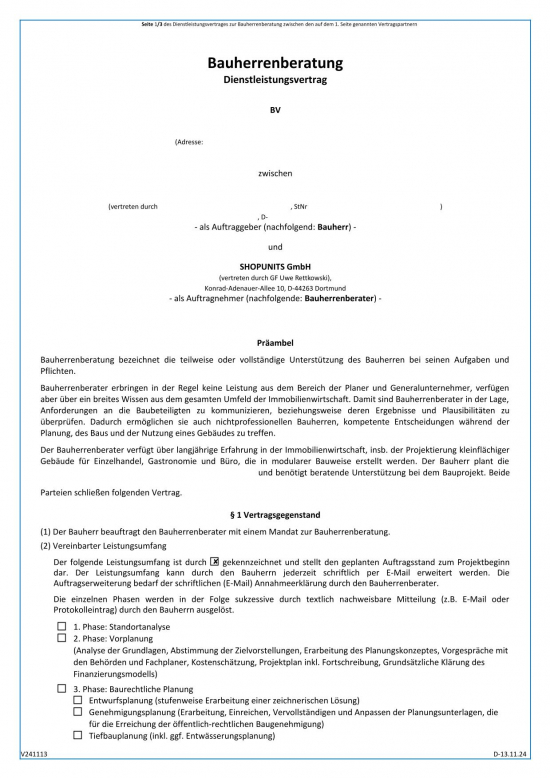 Der Bauherrenberatungsvertrag